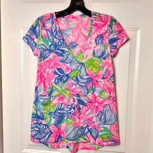 Lilly Pulitzer Etta Easy Fit Cotton Short Sleeve V Neck Size XXS EUC